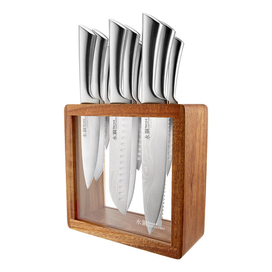 Sleek knife block set with stainless steel knives in a wooden case culinary chef's choice - Baccarat