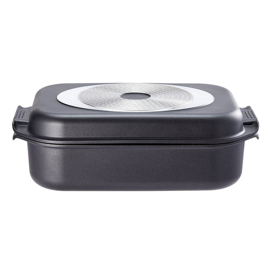 Sleek rectangular black roasting pan with stainless steel lid non-stick surface - Damashiro Kire