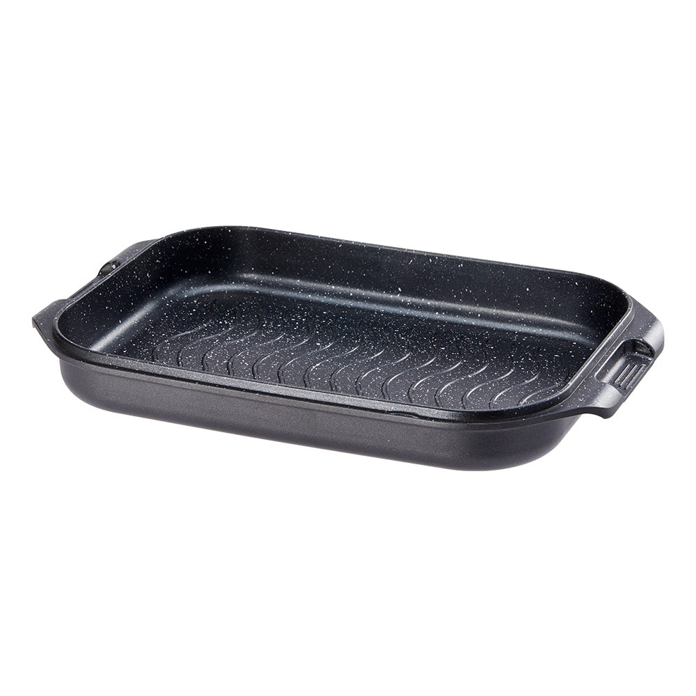 Sleek rectangular black roasting pan with stainless steel lid non-stick surface - Damashiro Kire