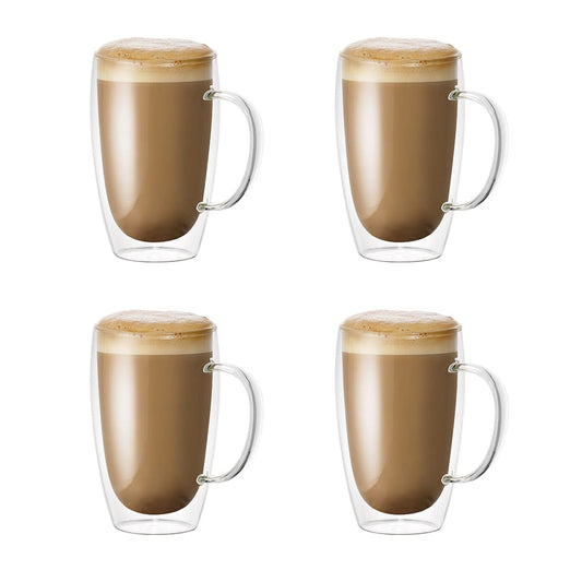 Three Baccarat Barista Cafe Set of Double Wall Thermal Glass Tumblers with coffee with whipped cream