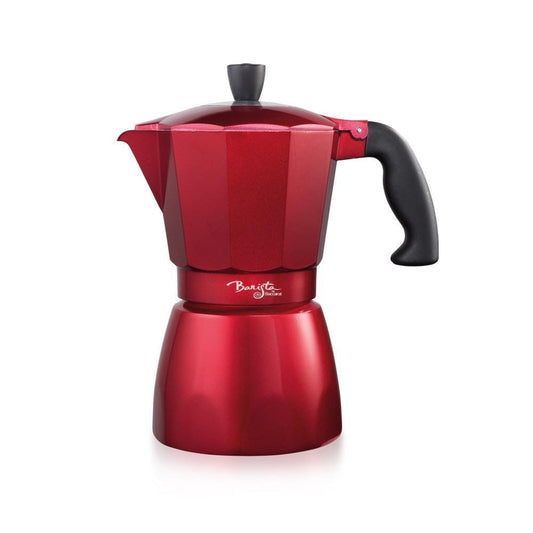 Coffee beans spilling from a red espresso maker on a white surface - Baccarat barista italico