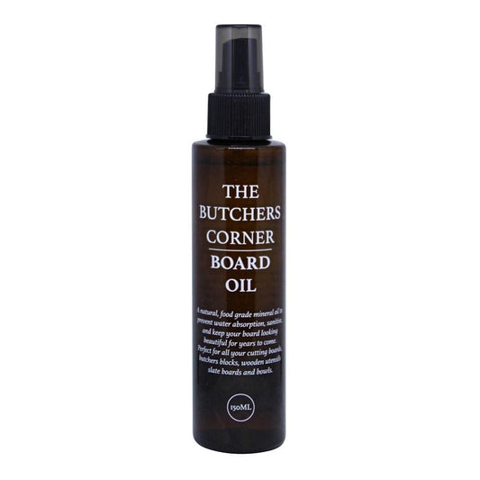 brown spray bottle with wood board oil label - Baccarat butchers corner wood board oil 150ml