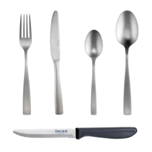 elegant polished silver stainless steel cutlery set with sleek black handles - Baccarat Daisho Suki