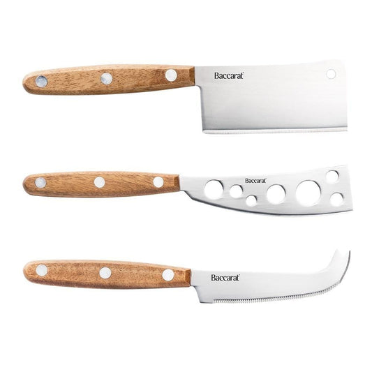 Three gourmet cheese knives with stainless steel blades and wooden handles - Baccarat