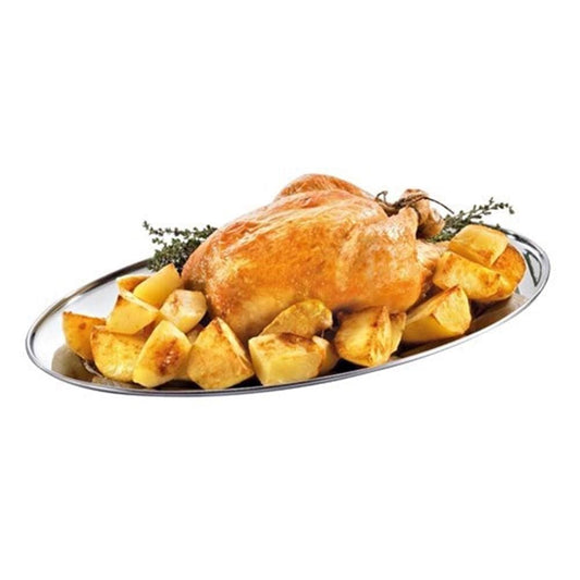 A gourmet carving tray showcasing crispy potatoes and roasted chicken - Baccarat