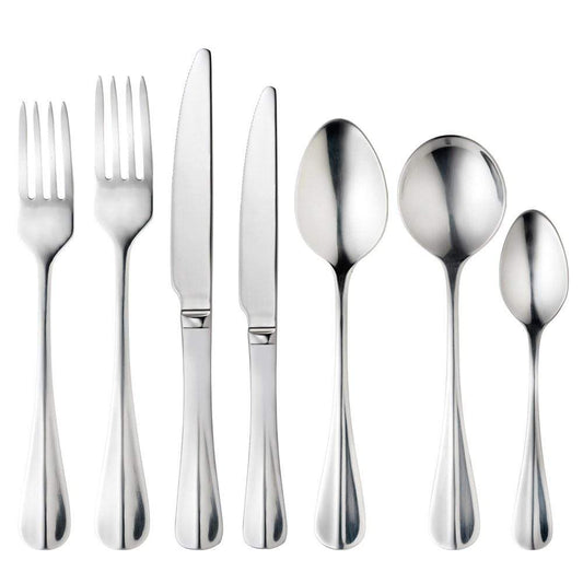 Elegant stainless steel cutlery pieces arranged with forks knives and spoons - Baccarat Royce