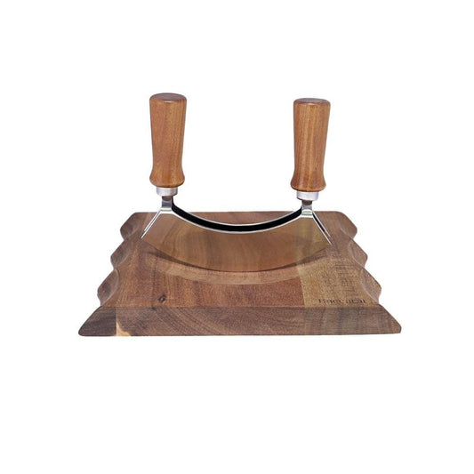 Mezzaluna rocking chopper board set with curved knife and wooden base - Baccarat Spice Market