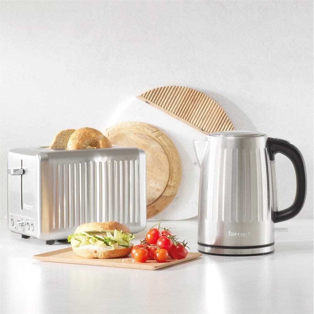 sleek kettle design with a silver finish and black handle - Baccarat the boiling point kettle silver
