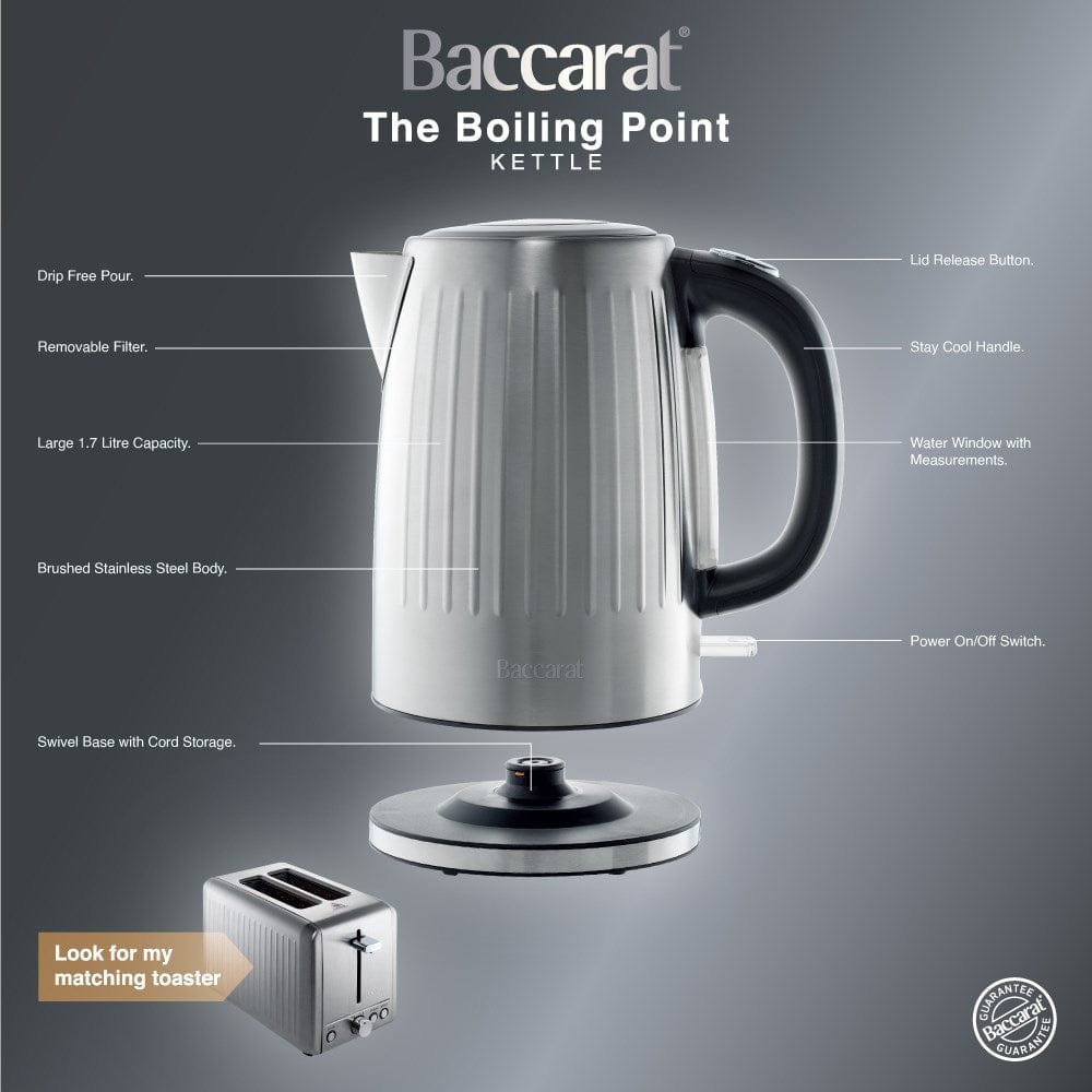 sleek kettle design with a silver finish and black handle - Baccarat the boiling point kettle silver