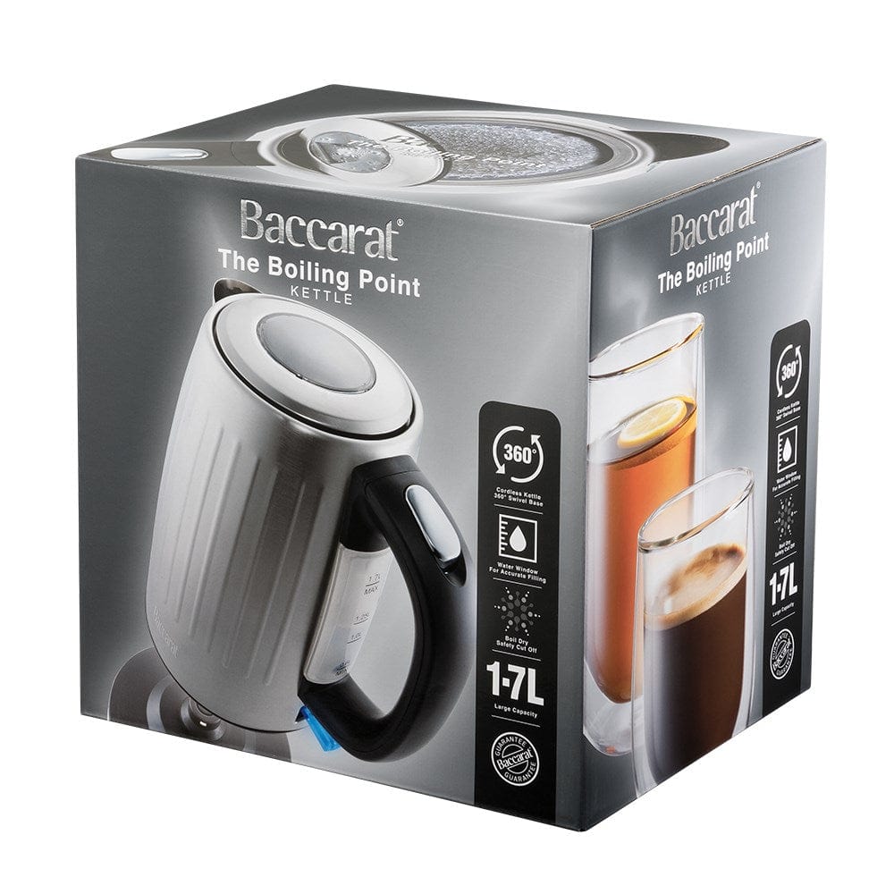 sleek kettle design with a silver finish and black handle - Baccarat the boiling point kettle silver