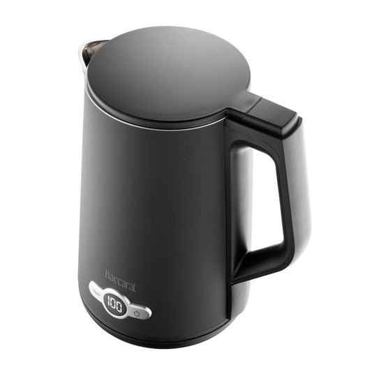 electric kettle on kitchen counter with cup saucer and plate of toast black kettle - Baccarat