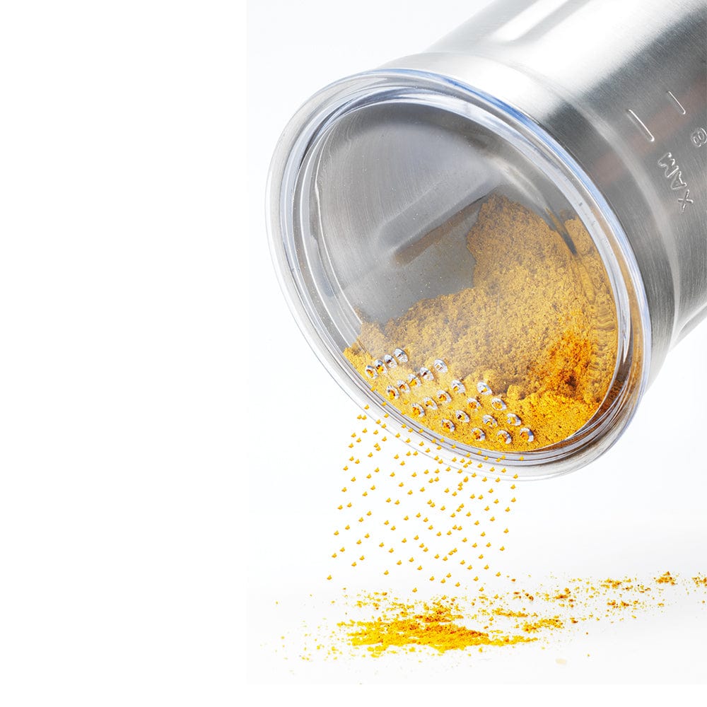 Flavour maker coffee spice grinder in stainless steel with spices on a wooden board - Baccarat