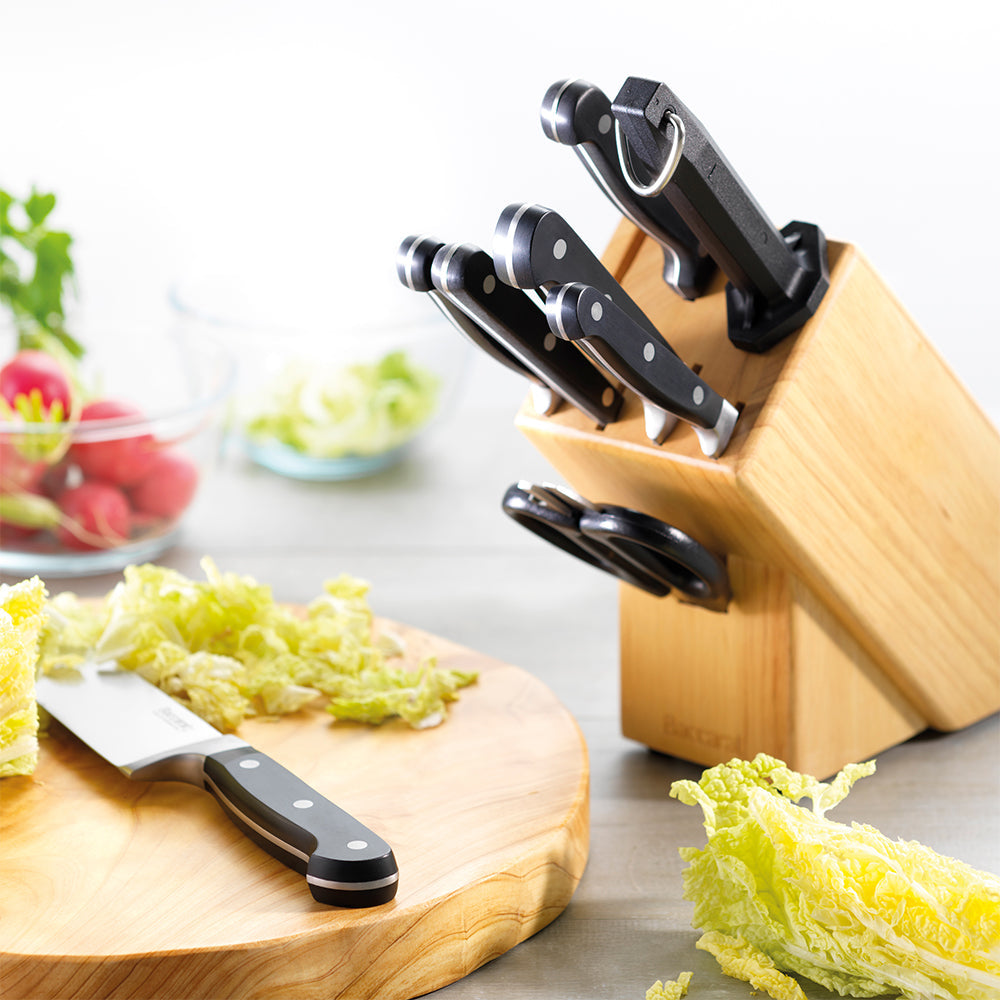 set of kitchen knives and scissors featuring sleek shiny blades and black handles - Baccarat Sabre