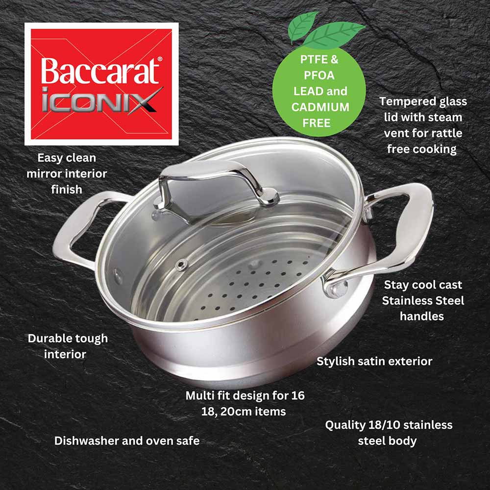 Universal Steamer Insert with Lid in sleek design showing perforated insert and handles - Baccarat